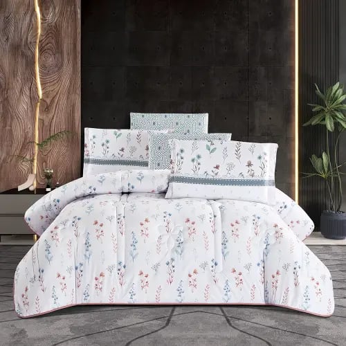 مفرش صيفي غيداء مفرد ونص 4 قطع وجهين مشجر و سادة و...