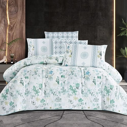 مفرش صيفي غيداء مفرد ونص 4 قطع وجهين مشجر و سادة ا...