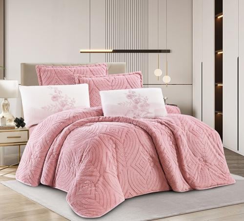 مفرش سرير روان شتوي فرو مع مخمل مفرد ونص 4 قطع ورد...