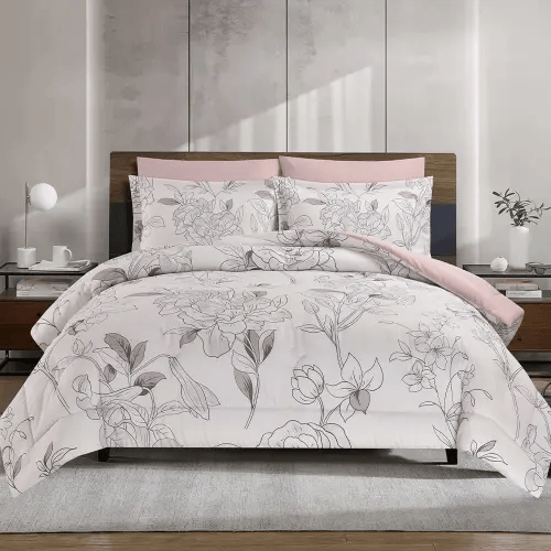 مفرش صيفي فلانتيني مشجر مزدوج 6 قطع وردي بيج مشجر