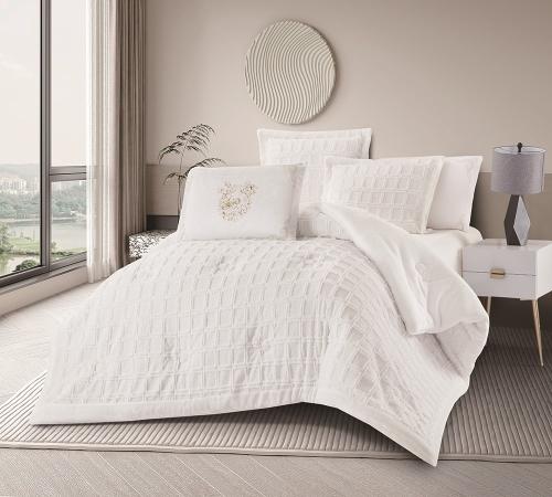 مفرش شتوي ألمـا مخمل جاكار مزدوج 6 قطع لون ابيض