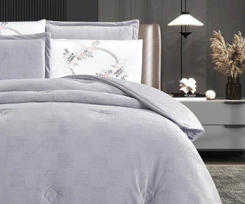 مفرش سرير عهود شتوي مخمل مفرد ونص 4 قطع - رمادي