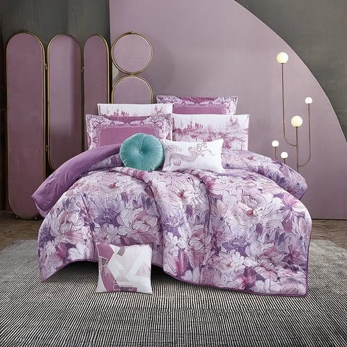 مفرش سرير صيفي فيروز وجهين مفرد ونص 4 قطع - بنفسجي...