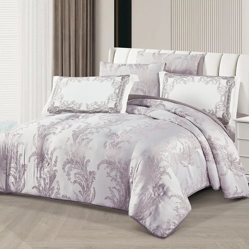 مفرش سرير صيفي سوزان جاكار فاخر مزدوج 6 قطع - موف