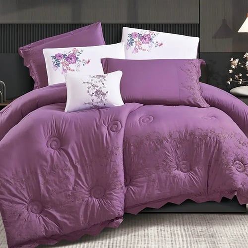 مفرش سرير جمان صيفي مطرز مفرد ونص 4 قطع - موف