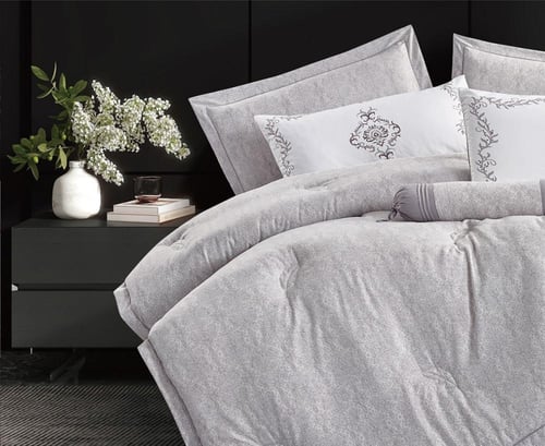 مفرش سرير صيفي ماجدة : مقاس مفرد ونص 4 قطع - رمادي