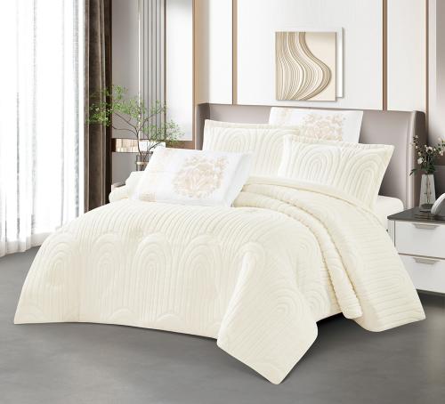 مفرش سرير غرام شتوي فرو مع مخمل مزدوج 6 قطع سكري