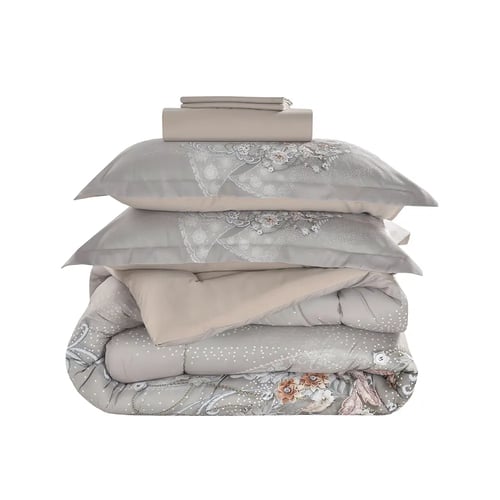 مفرش سرير صيفي فلانتيني مشجر مفرد ونص 4 قطع بيج غا...