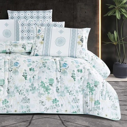 مفرش صيفي غيداء مفرد ونص 4 قطع وجهين مشجر و سادة ا...