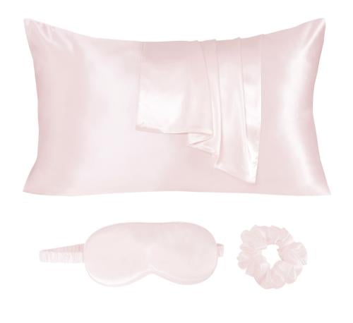 بكج غطاء مخدة حرير طبيعي نقي 3 قطع - وردي فاتح