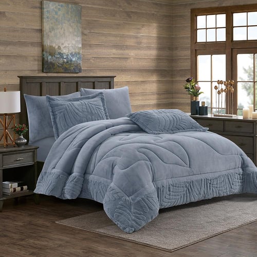 مفرش ريفير كانون شتوي مخمل فلانيل مزدوج 6 قطع-رماد...