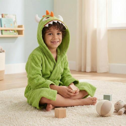 روب أطفال قطن 100% ناعم ومريح بقبعة الوحش الوحش ال...