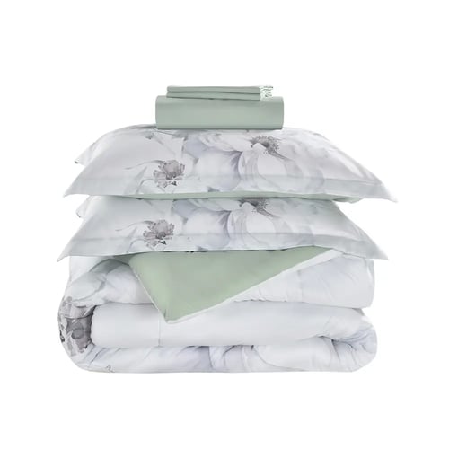 مفرش سرير صيفي فلانتيني مشجر مزدوج 6 قطع أخضر فيرو...