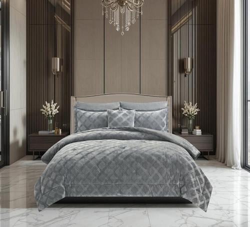 مفرش شتوي فلانيل محفور مربعات كانون مزدوج 7 قطع رم...