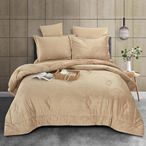 مفرش سرير هفين كانون شتوي مخمل مزدوج 6 قطع-بيج غام...