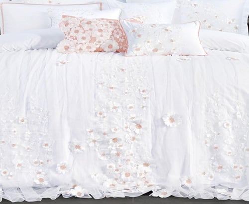 مفرش عرائس نيارة قطن 100% تطريز ورد 10 قطع ابيض مط...