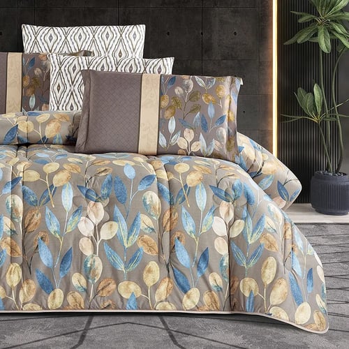 مفرش صيفي غيداء مزدوج 6 قطع وجهين مشجر و سادة بيج...