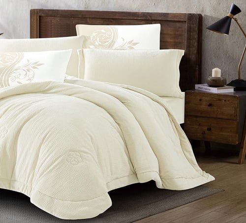 مفرش سرير شتوي جاكاراندا مخمل مزدوج 6 قطع لون سكري