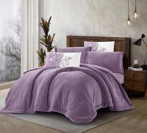 مفرش سرير شتوي جاكاراندا مخمل مفرد ونص 4 قطع لون م...