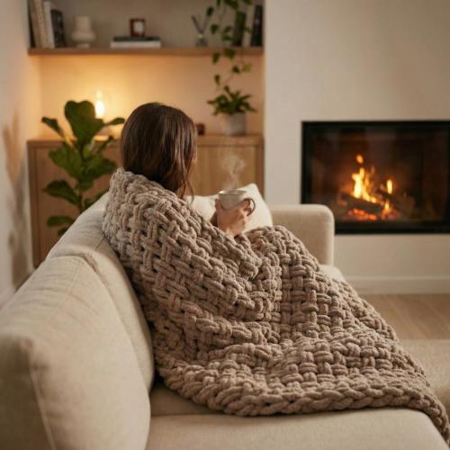 بطانية شتوية ميس اليدوية بخيوط صوف البوفي الناعمة...