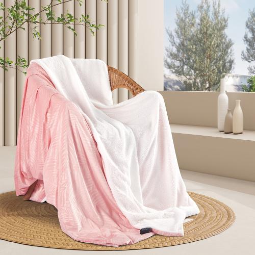 بطانية شتوية خفيفة مخمل فرو مقاس مفرد ونص لون وردي