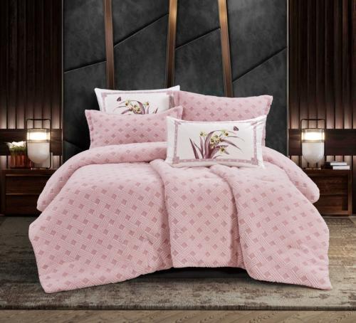 مفرش شتوي شفشاون مزدوج 6 قطع فرو ارنب جاكار - وردي