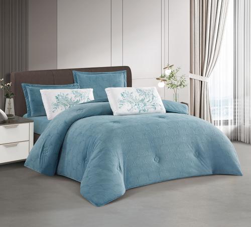 مفرش سرير شتوي ماريا مخمل مفرد ونص 4 قطع لون سماوي