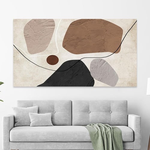 لوحة أشكال عضوية تجريدية – كانفس ألوان بيج وبني