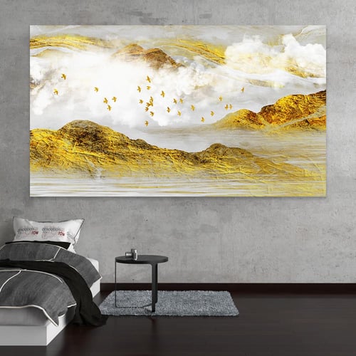 لوحة جبال ذهبية تجريدية – كانفس ديكور جداري