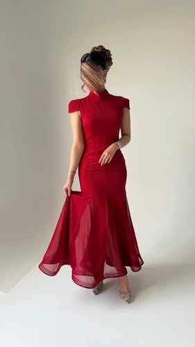 فستان سهره بفتحات شيفون فرنسي