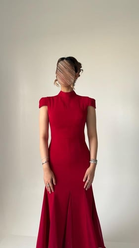 فستان سهره بفتحات شيفون فرنسي