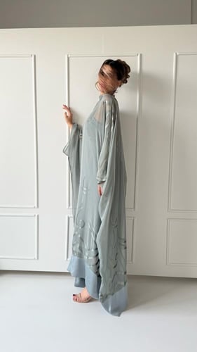 فستان طويل ماكسي شيفون حرير برسمه فاخره بطبقتين