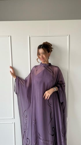 فستان طويل ماكسي شيفون حرير برسمه فاخره بطبقتين