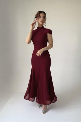 فستان سهره بفتحات شيفون فرنسي