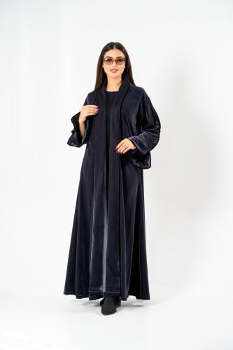 عباية مخمل كوري اطراف برغندي