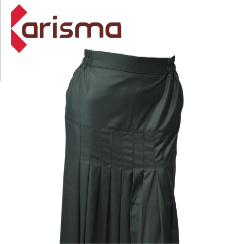 تنورة متوسط زيتي خصر ساده وكسرات واسعة