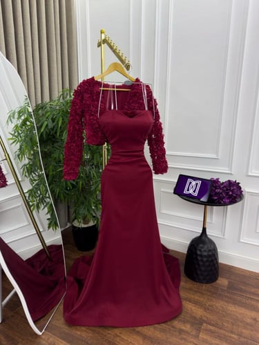 فستان و جاكيت برغندي