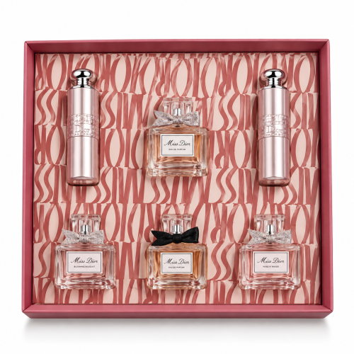 Box of Dior perfumes and moisturizers