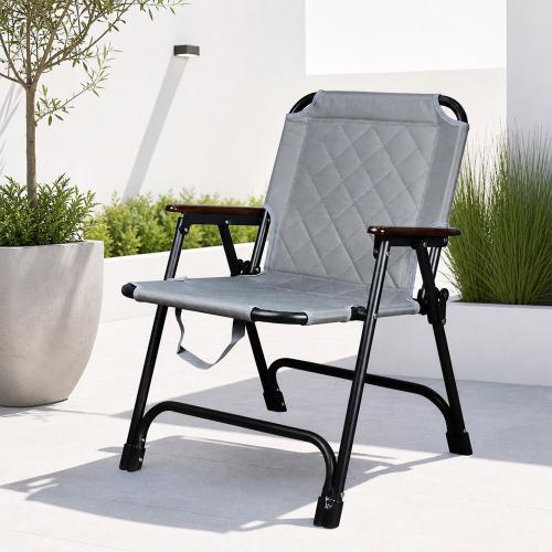 Travel chair foldable fabric with gray metal frame