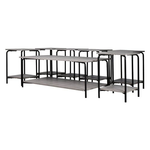 7-piece serving table set, 2-tier, wooden, with a beige metal frame