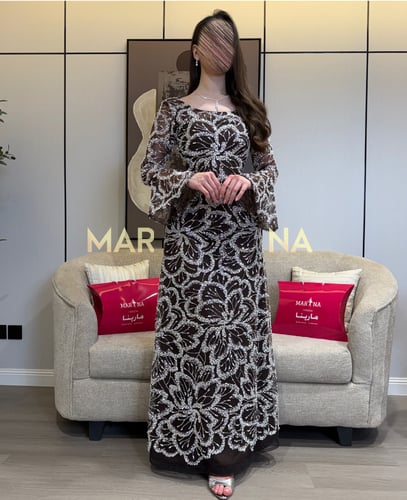 فستان ماجده الموكا (فستان موكا شك سهره فضي)