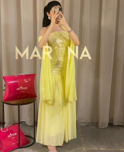 فستان سيلاف (فستان ليموني شيفون أنيق مع شال)