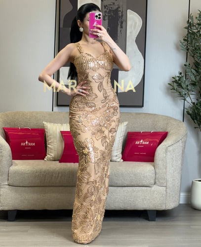 فستان غنى (فستان ذهبي شك سهره راقي)