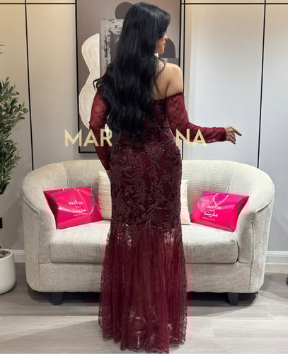 فستان نغم (فستان عودي شك سهره تدخيله دانتيل فرنسي...