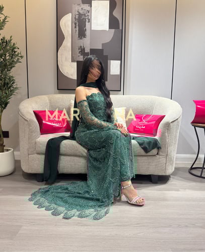 فستان اميار (فستان زيتي كلفه شك سهره اكمام منفصله...