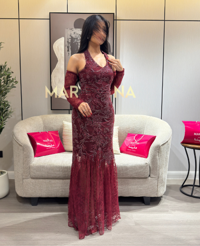 فستان نغم (فستان عودي شك سهره تدخيله دانتيل فرنسي...