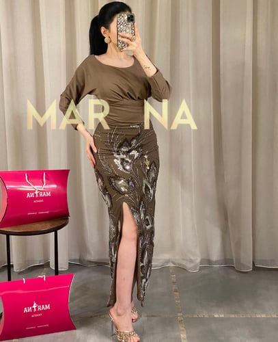 فستان ليان (فستان قطعتين بلوزة كريب مع تنوره ترتر...