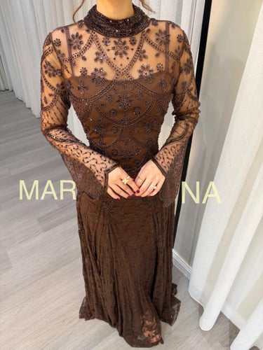 فستان هانيا (فستان موكا صدريه خرز ودانتيل فرنسي كل...