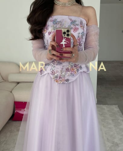 فستان ليان (فسنان موف تل وتفته مزين بكلفه سهره واك...