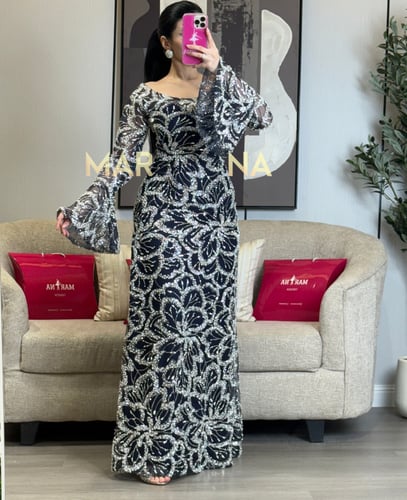 فستان ماجده كحلي (فستان كحلي شك سهره بطانه تفته)